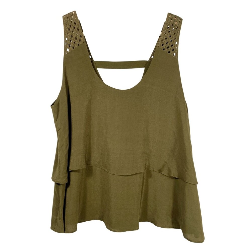 Anthropologie HD In Paris Tiered Flutre Lattice Tank Top Green Size 4